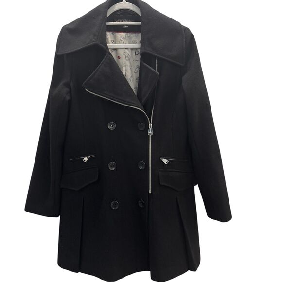 Via Spiga Asymmetrical Front Zipper Double Breasted Wool Blend Coat Size 12 EUC - Picture 1 of 10